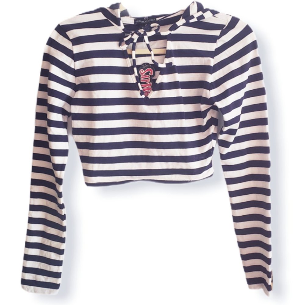Say What? Longsleeve Hooded Striped Crop Top